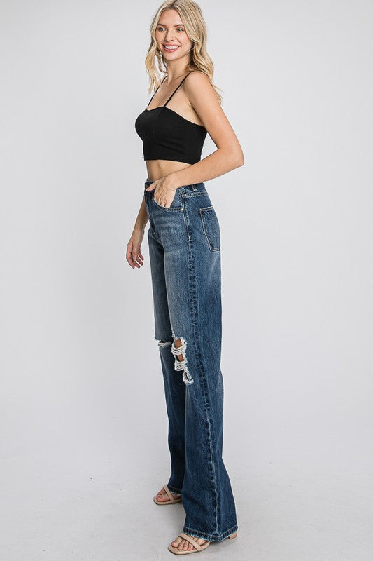 High Waisted Distress Boyfriend Jeans