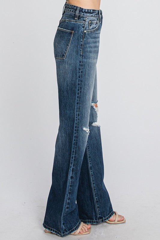 High Waisted Distress Boyfriend Jeans