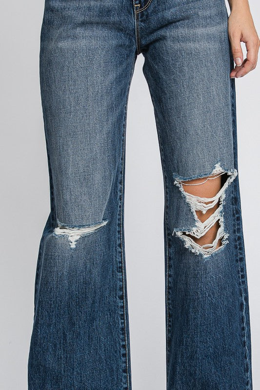 High Waisted Distress Boyfriend Jeans