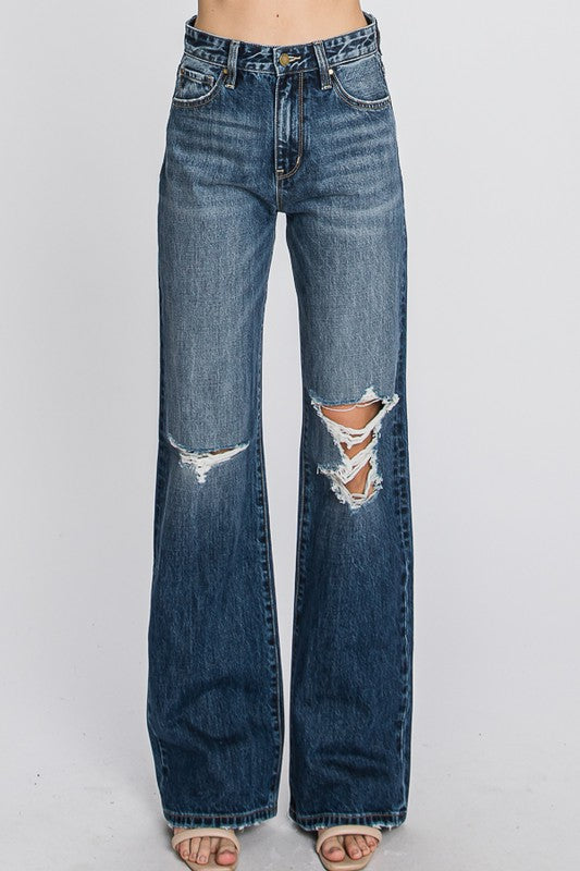 High Waisted Distress Boyfriend Jeans