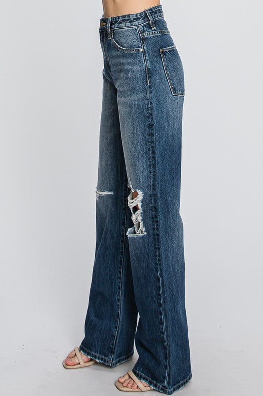 High Waisted Distress Boyfriend Jeans