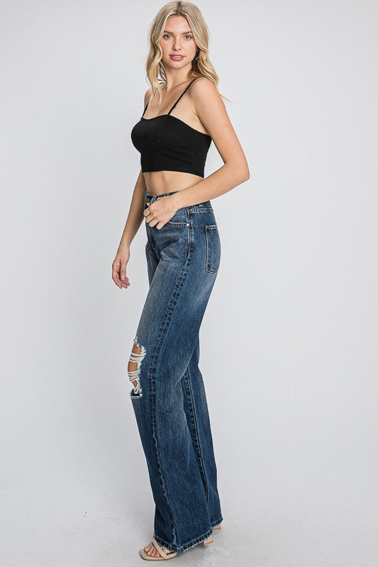 High Waisted Distress Boyfriend Jeans