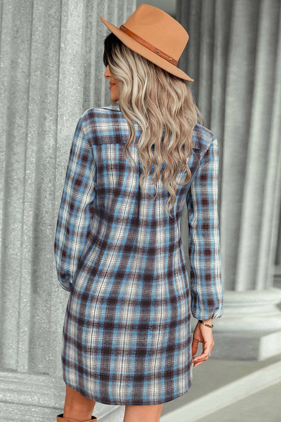 Plaid Tie Mini Shirt Dress