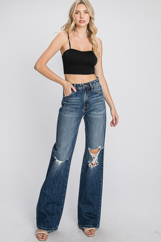 High Waisted Distress Boyfriend Jeans