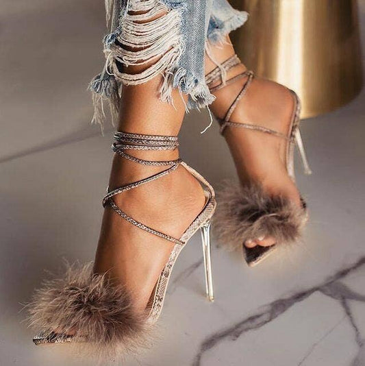 Feather Lace-up Stiletto