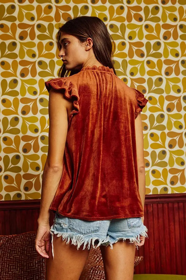 Velvet Ruffle Blouse