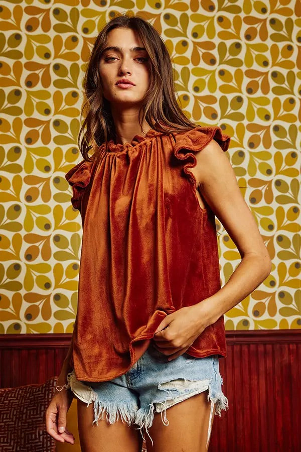 Velvet Ruffle Blouse